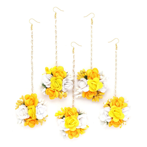 Gold Plated Floral Yellow And White Gotta Patti Maang Tikka  (Mehandi,Haldi,Bridal,Baby Shower)