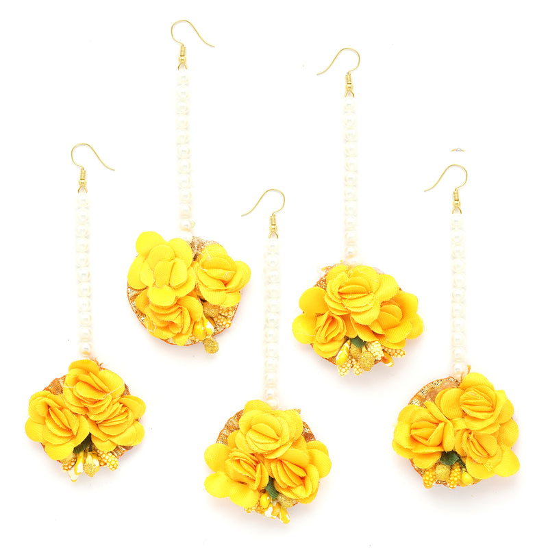 Gold Plated Floral Yellow And Golden Gotta Patti Maang Tikka  (Mehandi,Haldi,Bridal,Baby Shower)