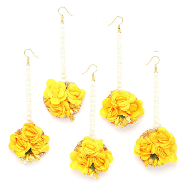 Gold Plated Floral Yellow And Golden Gotta Patti Maang Tikka  (Mehandi,Haldi,Bridal,Baby Shower)