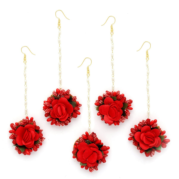 Gold Plated Floral Red And Green Gotta Patti Maang Tikka (Mehandi,Haldi,Bridal,Baby Shower)