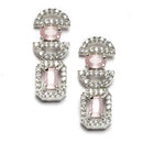 Rhodium-Plated Pink American Diamonds Studded Boxy Necklace & Earrings Jewellery Set