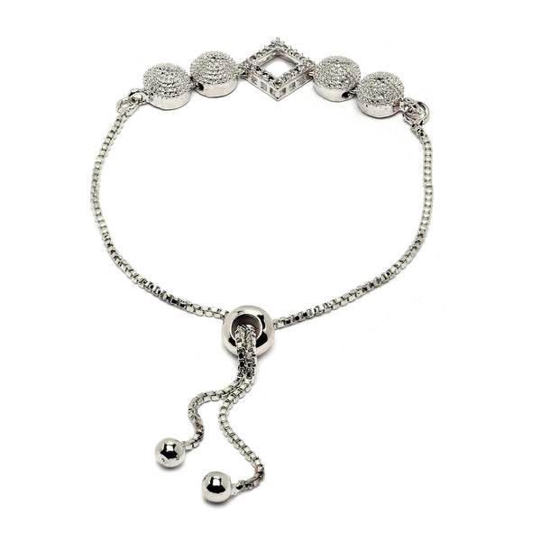 Rhodium-Plated Silver Toned Square Shaped White American Diamond studded Bracelet