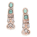 Rose Gold-Plated Gunmetal Toned Sea Green American Diamonds Studded Choker Necklace & Earrings Jewellery Set