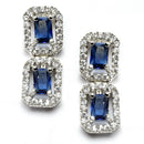 Rhodium-Plated Navy Blue American Diamonds Studded Quadrate Shaped Necklace & Earrings Jewellery Set