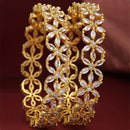 Gold-Plated White American Diamond studded Floral Shaped Bangles Jewellery Set (Set Of 2)