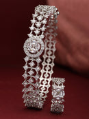 Rhodium Plated Silver Toned White American Diamond Studded Bracelet with Ring
