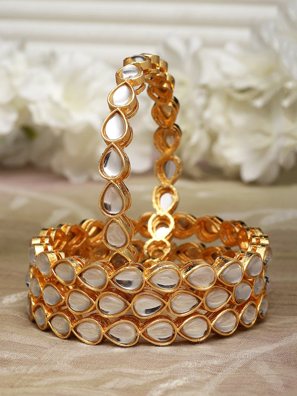 Gold-Plated White Kundan studded Bangles Jewellery Set (Set Of 4)