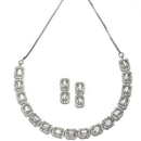 Rhodium-Plated White American Diamonds Studded Quadrate Shaped Necklace & Earrings Jewellery Set
