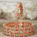 Rose Gold-Plated Lime Green & White Oval Shaped American Diamond studded Handcrafted Bangles Set (Set Of 4)