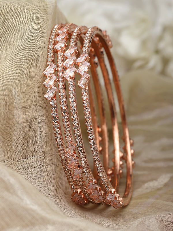 Rose Gold-Plated White American Diamond studded Bangles Jewellery Set (Set Of 4)