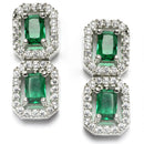 Rhodium-Plated Green American Diamonds Studded Quadrate Shaped Necklace & Earrings Jewellery Set