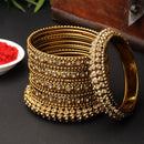 Gold-Plated Mehandi Toned White Artificial Stones studded Bangles Jewellery Set (Set Of 6)