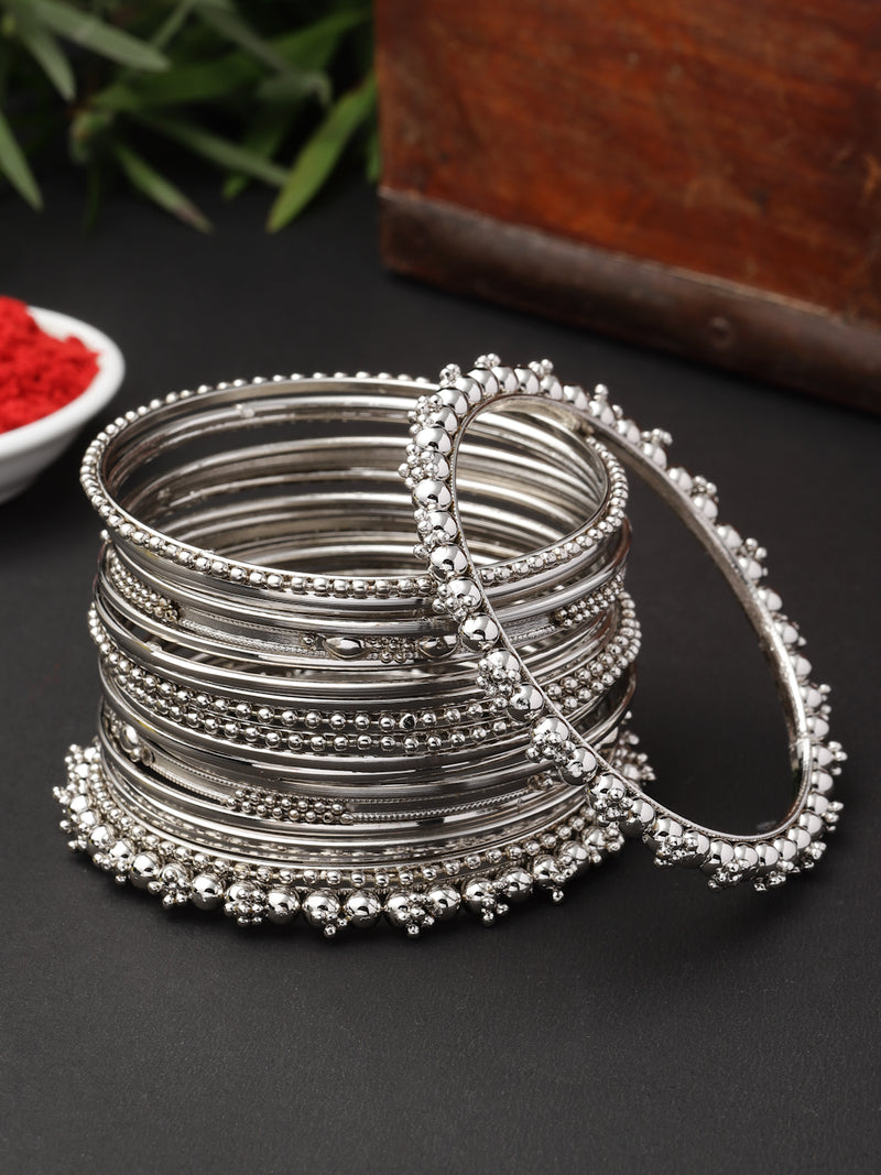 Oxidised Silver-Plated Textured Bangles Jewellery Set (Set Of 20)