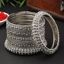 Oxidised Silver-Plated White Artificial Stones studded Bangles Jewellery Set (Set Of 6)