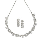 Rhodium-Plated White American Diamonds Studded Boxy Necklace & Earrings Jewellery Set