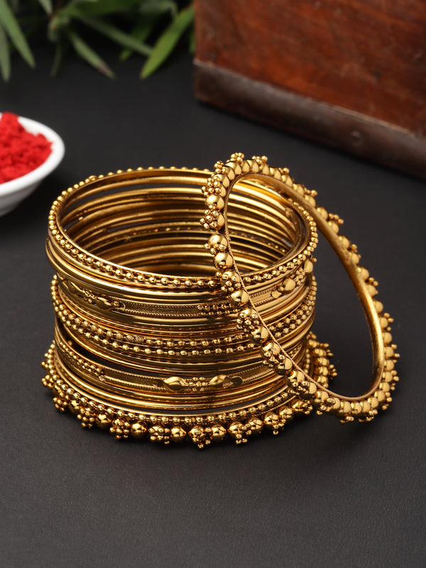 Gold-Plated Mehandi Toned Textured Bangles Jewellery Set (Set Of 20)