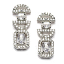 Rhodium-Plated White American Diamonds Studded Boxy Necklace & Earrings Jewellery Set