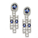 Rhodium-Plated Navy Blue Round Shape American Diamonds Studded Necklace & Earrings