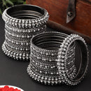 Oxidised Silver-Plated Black Toned White Artificial Stones studded Bangles Jewellery Set (Set Of 6)