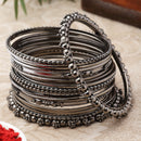 Oxidised Silver-Plated Black Toned Classic Textured Bangles Jewellery Set (Set Of 20)