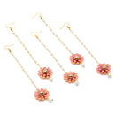 Zeneme Gold Plated with Pink Stones & Pearl Drop Traditional Maang Tikka Set Of 5