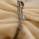 Rose Gold-Plated Black Toned Sea Green American Diamond Studded Kada Bracelet