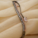 Rose Gold-Plated Black Toned Pink American Diamond Studded Kada Bracelet