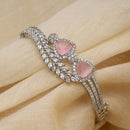 Rhodium-Plated Silver Toned Teardrop & Leaf Shaped Pink American Diamond Studded Bracelet