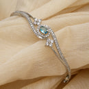 Rhodium-Plated Silver Toned Sea Blue American Diamond Studded Bracelet