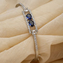 Rhodium-Plated Silver Toned Navy Blue American Diamond Studded Kada Bracelet