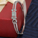 Rhodium Plated Silver Toned Square Sea Green American Diamond Studded Bracelet