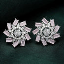 Rhodium-Plated Pink & White American Diamond studded Floral Shaped Handcrafted Stud Earrings
