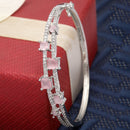 Rhodium-Plated Silver Toned Square Shaped Pink American Diamond Studded Bracelet