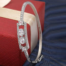 Rhodium-Plated Silver Toned Round Shaped White American Diamond Studded Kada Bracelet