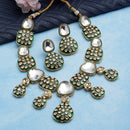 Gold-Plated Kundan Studded Green Enamelled Necklace With Earrings Jewellery Set