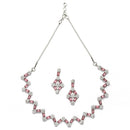 Rhodium-Plated Red American Diamond Studded Necklace With Earrings Jewellery Set