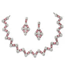 Rhodium-Plated Red American Diamond Studded Necklace With Earrings Jewellery Set