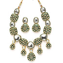 Gold-Plated Kundan Studded Green Enamelled Necklace With Earrings Jewellery Set