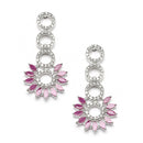 Rhodium-Plated Magenta American Diamond Studded Classic Necklace with Earrings Jewellery Set