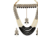Gold-Plated Black & White Beaded Floral Kundan Studded Layered Jewellery Set