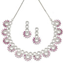 Rhodium-Plated Magenta American Diamond Studded Classic Necklace with Earrings Jewellery Set