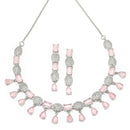 Rhodium-Plated Pink American Diamond Studded Intriguing Necklace & Earrings Jewellery Set