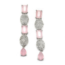 Rhodium-Plated Pink American Diamond Studded Intriguing Necklace & Earrings Jewellery Set