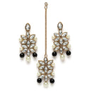 Gold-Plated Black & White Beaded Floral Kundan Studded Layered Jewellery Set