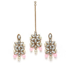 Gold-Plated Pink & White Beaded Floral Kundan Studded Layered Jewellery Set