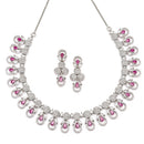Rhodium-Plated Red American Diamonds Studded Voguish Necklace & Earrings Jewellery Set