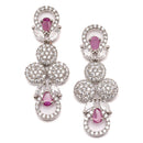 Rhodium-Plated Red American Diamonds Studded Voguish Necklace & Earrings Jewellery Set