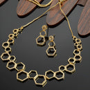 Gold-Plated White American Diamond Studded Hexagon Shaped Necklace with Earrings Jewellery Set