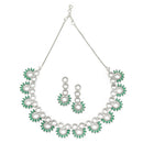 Rhodium-Plated Green American Diamond Studded Classic Necklace with Earrings Jewellery Set