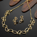 Gold-Plated White American Diamond Studded Oval Shaped Necklace with Earrings Jewellery Set